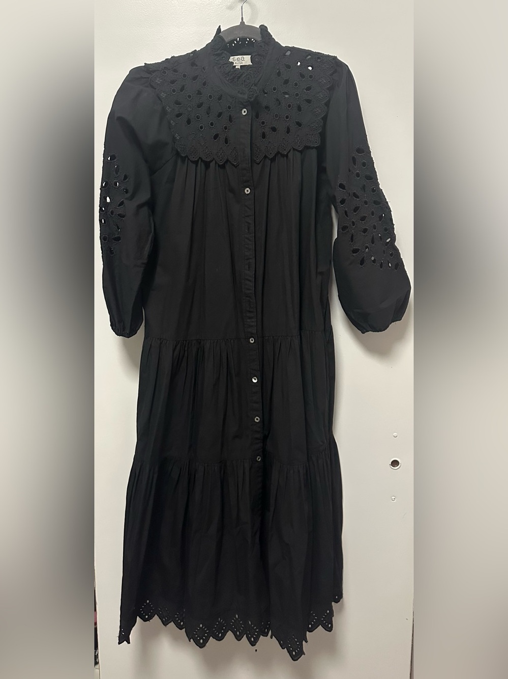 Black Eyelet Tiered Button-Front Dress